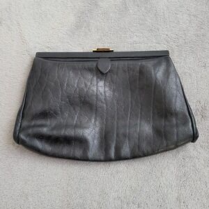 Vintage black genuine leather Elegance brand clutch black purse clutch handbag‎